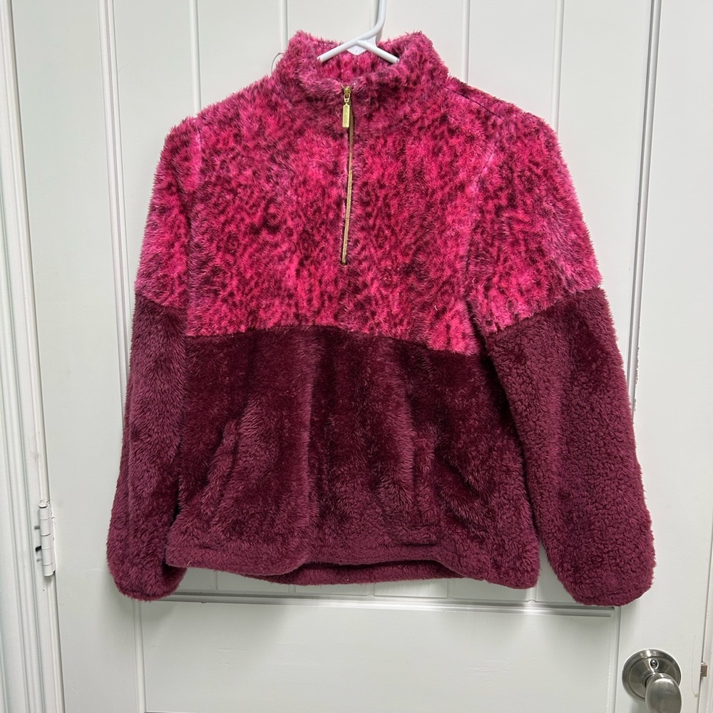 Lilly Pulitzer girls Fuzzy Pink and Burgundy half zip Jacket